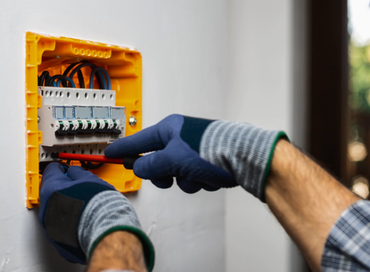 electrician troubleshooting a residential electrical panel
